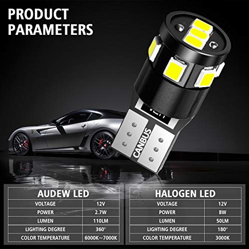 image for Audew 10 pcs 194 LED Bulb 6000K Super Bright T10 194 168 W5W LED Light