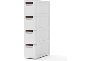 Giantex 4 Drawers Storage Cart, Narrow Plastic Dresser, Rolling Organizer Cart for Office Classroom Bedroom Bathroom Art Craft Supplies, Mobile Slim Utility Cart on Wheels (7.5"x16.5"x29.5")