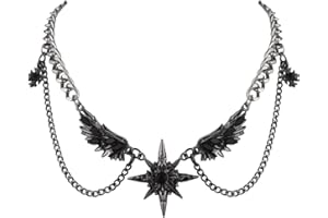 Joddfly Unisex Gothic Dark Style Winged Star Tie Neck Necklace 12+4 inches