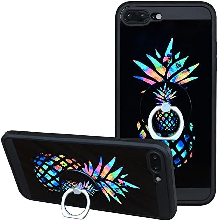 iPhone 7 Plus Cases,iPhone 8 Plus Case,Pineapple Black Cases with Ring Kickstand and Grip Cases Fashion Protective Shockproof Anti-Scratch Soft Bumper Silicone Black Case for iPhone 7/8 Plus 5.5inch