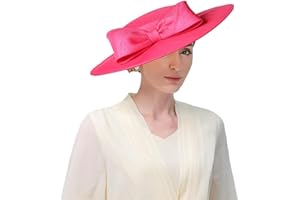 HIMESPORT Wide Brim Hats for Women Big Bowknot Formal Occasion Kentucky Cap Lady Wedding Cocktail Party Flat Top Fedoras
