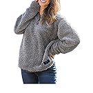 KLJR Womens Wool Pebble Pile 1/4 Zip Fleece Sherpa Pullover Sweatshirt Darkgray US 2XL