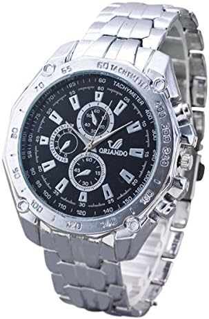 Annababy Wrist Watches Men's Silver Stainless Steel Bracelet Chronograph Watch For Men