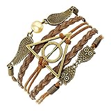 ELBLUVF Alloy Deathly Hallows Snitch Owl Brown Synthetic Leather Bracelet