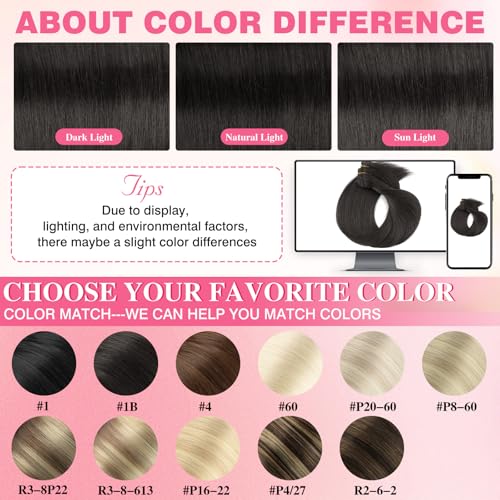 YUNIFFE Clip in Hair Extensions Human Hair 120g 18 Inch 8pcs Natural Black Remy Human Hair Extensions Straight Hair Extensions Clip in Double Weft #1B