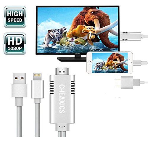 CHEAXICS Lightning Digital AV Adapter with Lightning Charging Port,Compatible iPhone, iPad, and iPod Touch Models for HD TV Monitor Projector 1080P (silver)