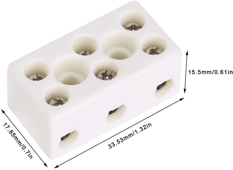 10PCS 3 Way 24A Ceramic Terminal Block Porcelain Terminal Block Wire Connector High Temperature Resistant, 1.32x0.70x0.61in - Image 3