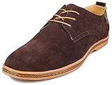 Kunsto Men's Classic Leather Oxfords Flats Shoes Lace Up US Size 10.5 Brown
