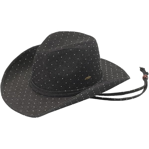 C.C Washed Knitted Denim Cowboy Hat with Suede Strings for  display picture 1