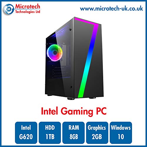 Microtech Gaming - Black RGB, Seven, Intel Pentium G620 Dual Core CPU, 8GB RAM, 1TB HDD, 2GB GT710 Graphics Card, Windows 10 Pro, Gaming PC Computer
