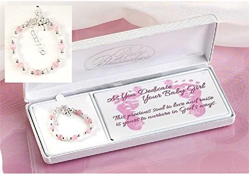 Baby Girl Petal Cross Bracelet with Pink and White Beads.