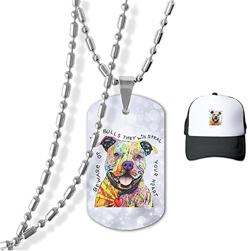 oil painting pit bull dog printed NECHLACE and mesh CAP,for men women summer beach holiday outdoor hip hop cool and fashion,chain 23 inch,pendants lord's prayer dog tag 1.142 inch,stainless steel