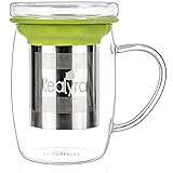Tealyra - perfecTEA - Infuser Tea Cup - 15.2-ounce - Borosilicate Glass Tea Cup with Lid and Stainless Steel Infuser Basket - Perfect Mug for Office and Home Uses Loose Leaf Tea Steeping - 450ml