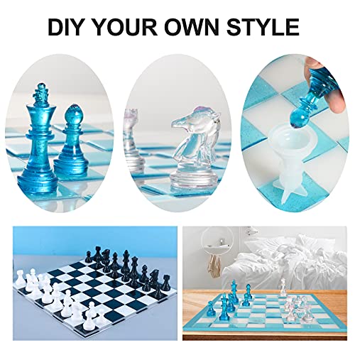 Chess Board Silicone Resin Molds Set with Chess Pieces Checkers Molds and Epoxy Mold for Family Party Games DIY Crafts Making Board Games