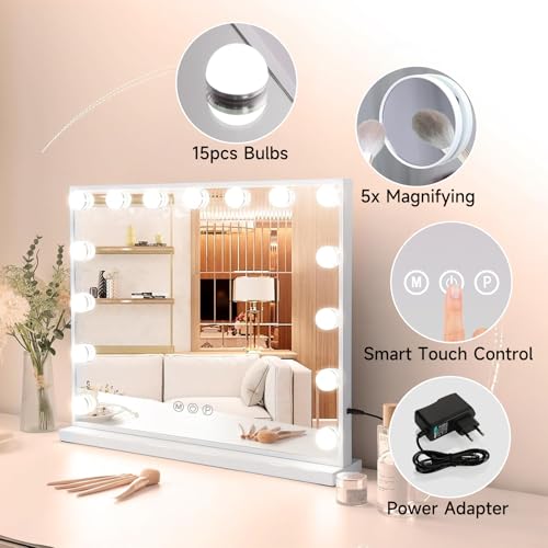 EDIMENS 58X46CM Hollywood LED Makeup Mirror with Touch Control - 15 Dimmable Lights, Adjustable Stand, Stable Base - Professional & Home Vanity Mirror for Precise Makeup (Ideal for UAE)