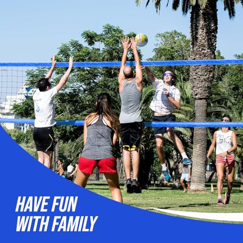Patiassy Volleyballnetz Garten Outdoor Mobiles Set Mit Stangen, Höhenverstellbar Volleyball Netz, PU Volleyball, Handpume, Grenzlinie, Tragetasche für Rasen Standardgröße 9,5m* 1m