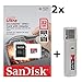 2 PACK - SanDisk Ultra 32GB UHS-I Class 10 MicroSDHC Memory Card Up to 80mb/s SDSQUNC-032G with adapter LOT OF 2 and SD Memory Card Reader