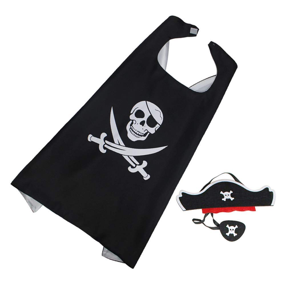 RioRand Cartoon Pirate Dress Up Satin Cape Cosplay Birthday Party Kids Costume 3pcs Black