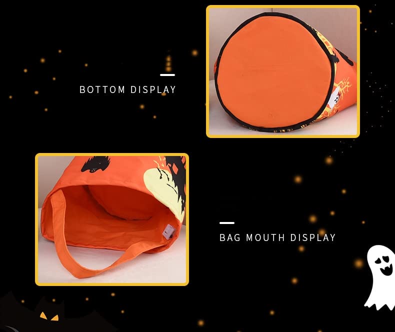 Halloween Trick or Treat Bags, Halloween Tote Bags with Light, Glowing Pumpkin Candy Buckets for Kids, Reusable Halloween Goodie Bags Gifts Wrapping for Halloween Party Favor Supplies (Orange)