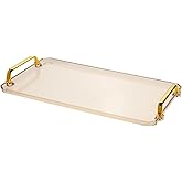 Acrylic Serving Tray with Handles - Multi-Use Plastic Tray for Party, Kitchen & Bathroom - Decorative Valet Tray for Ottoman, Dessert & Coffee Table (Amber)