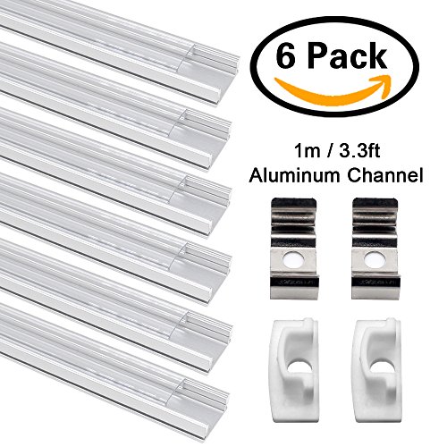 JIRVY 6 Pack 1M/3.3ft LED Aluminum Channel Profile U-Shape Aluminum Extrusion Track W Clear Cover End Caps Metal Mounting Clips for <12mm 5050 3528 LED Flex/Rigid Strip Lights (U shape) - Thumbnail 7