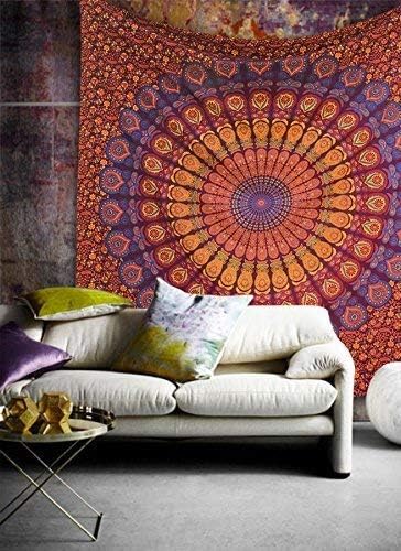 Tapestries - Popular Handicrafts Tapestry Wall Hanging Hippie Mandala Bohemian Hippy Psychedelic Design Indian Peacock Meditation Gypsy Tapestries Bedspread 30 x 40 Inches (76 x 101 cms), Blue
