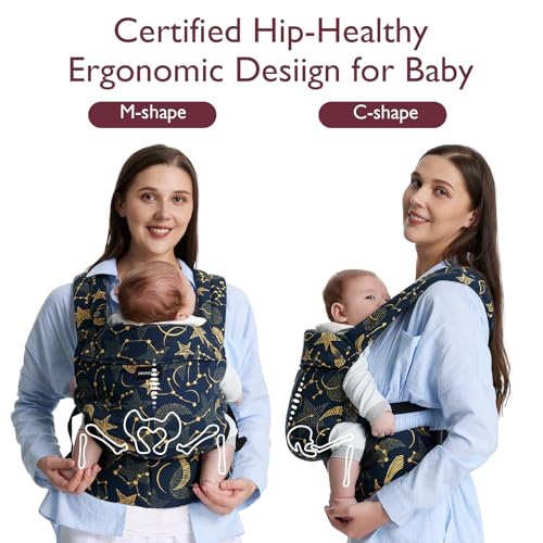 Momcozy Baby Carrier Newborn to Toddler - Ergonomic, Cozy and Lightweight Infant Carrier for 7-44lbs, Effortless to Put On, Ideal for Hands-Free Parenting, Enhanced Lumbar Support, Starry Sky