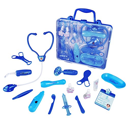 Doctor Kit Pretend Play Medical Kit Set Equipment Nurse Carry Case, Fajiabao Toy Pretend and Play Set Stethoscope with Light and Sounds Gift for Boys Kids Toddlers over 3 years ,Blue