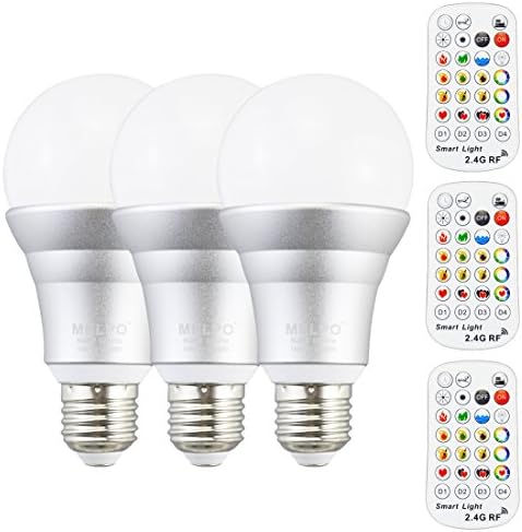 MELPO E26 Dimmable Color Changing Led Light Bulbs with Remote Control (2.4G RF, 4-Zone), 60 Watt Equivalent, RGB & Daylight White, Party Decoration (Pack of 3)