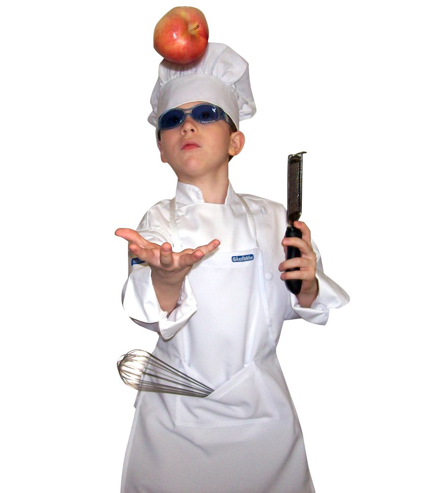 CHEFSKIN Chef Apron & HAT Set White Ultra Light Fabric Soft Comfortable Cook Play Costume Great Gift