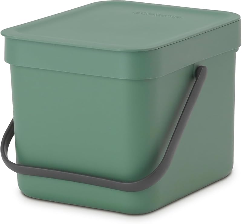 Brabantia Sort & Go 6L Fir Green Food Waste Bin with Stay-Open Lid
