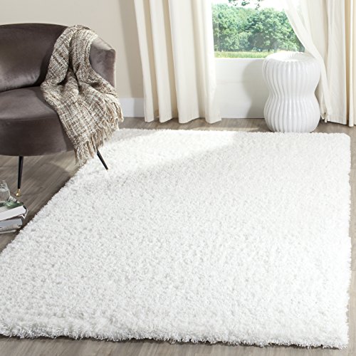 SAFAVIEH Indie Shag Collection Area Rug - 8' x 10', White, Solid Design, Non-Shedding & Easy Care, 2-inch Thick Ideal for High Traffic Areas in Living Room, Bedroom (SGI320C)