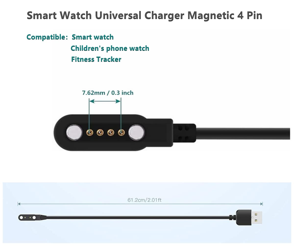 Smart Watch Universal Charger Magnetic,da fit Smartwatch Accessories 4 Pin 7.62mm Pin-Pitch Magnetic Replacement Charger Cable Compatible for All 4-Pin 7.5mm - 8mm-Pin-Pitch Smart Watch & Wearables