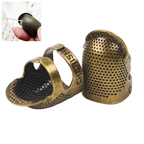 Copper Thimble Finger Protector, Antique Finish Metal Brass Fingertip Thimble Sewing Handworking Pin Needles Partner for DIY Crafts Sewing Tools Needlework Accessor (S)