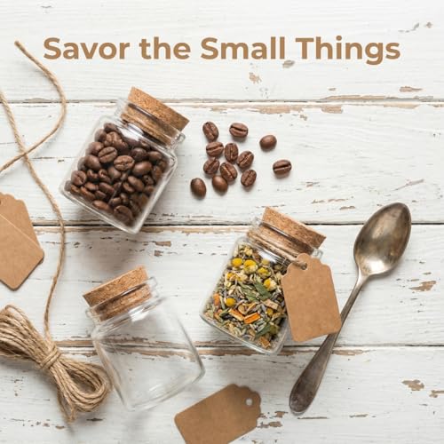 BXUUXA 16 Pieces 50 ml Glass Bottles, Small Glass Bottles Mini Glass Jars with Cork Stopper, Portable Tiles Glass Jars with Label and Twine for DIY Decorations, Wedding Gifts