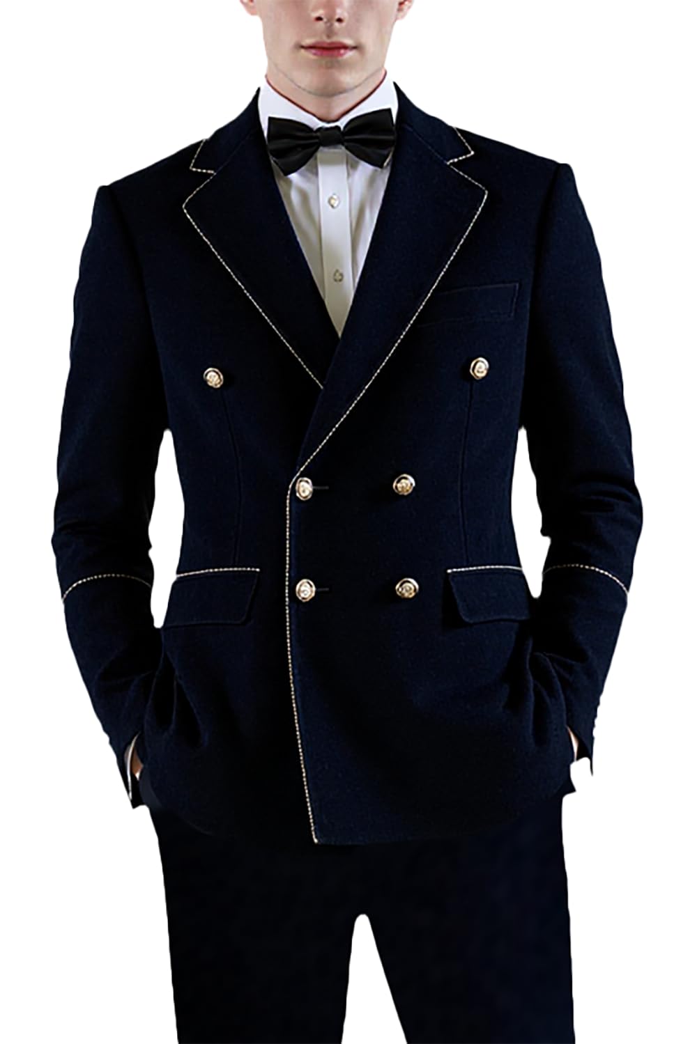 Photo 1 of UNINUKOO Double Breasted Suit Men Velvet Classic Fit Formal Dinner Party Wedding 2 Piece Business Suits for Men US Size L Black