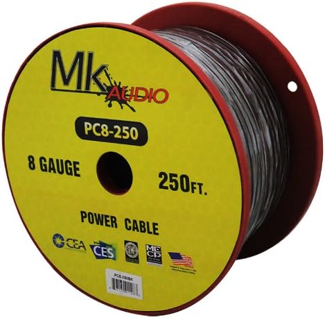 Mk Audio PC8-250BK 8 Gauge Spool Multi-Strand 250 Feet Power Wire Cable (Black)