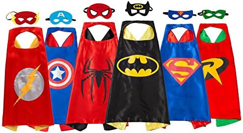 Super hero Dress Up Costumes - 6 Satin Capes and 6 Felt Masks For Children - Party Favors