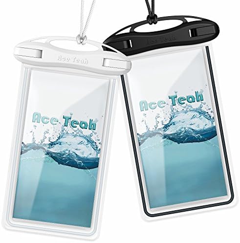 Waterproof Phone Pouch, 2 Pack Ace Teah Clear Univesal Waterproof Phone Case Bag, IPX8 Cellphone Dry Bag for iPhone X, 8/7/7/6S/6/6S Plus, Samsung Galaxy S9/S8/S8 Plus/Note 8 6 5 4 - Black, White