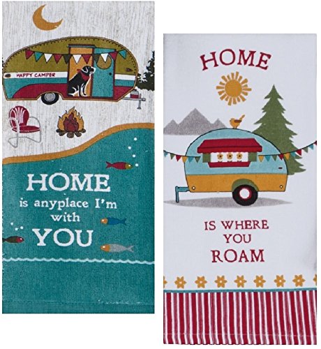 Camping Trailer Theme Cotton Kitchen Towels Set for RV Camper| 16 Inch x 26 Inch| Total 2 Terry Towels for Dish and Hand Drying - Thumbnail 3