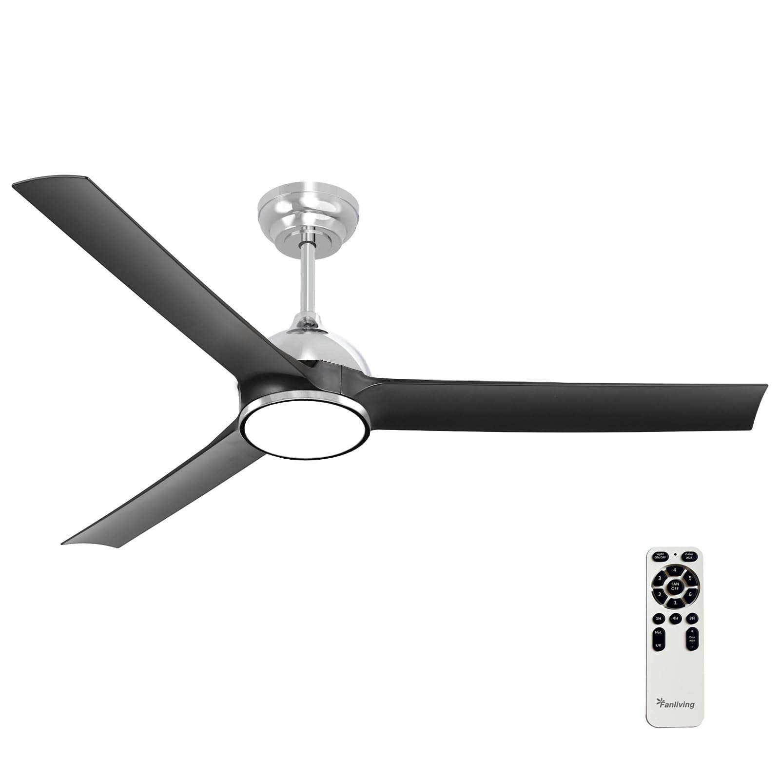 Fanliving 52 Inch Black Ceiling Fan with Lights Remote Control,Quiet DC Motor/Dimmable 3 Colors LED/6 Speed High CFM/3 Blade Indoor Ceiling Fan for Bedroom Living Dining Room or Outdoor Porch