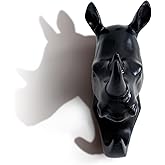 HERNGEE Rhino Head Single Wall Hook/Hanger Animal Shaped Coat Hat Hook Heavy Duty, Rustic Decorative Gift, Black