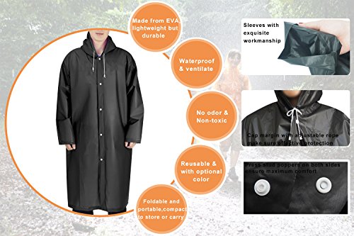 image for EnergeticSky EVA Portable Raincoat,Reusable Rain Poncho with Hoods and