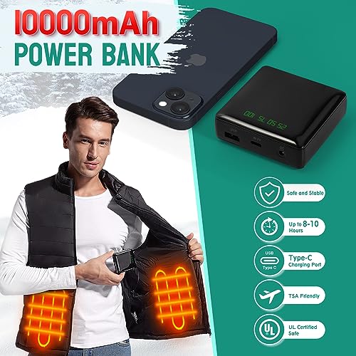 PLIDINNA Men's Heated Vest Lightweight Warm Jacket With Battery Pack 7.4V Electric Heating Vest for Hunting/Fishing/Outdoor Sports(Black,S)