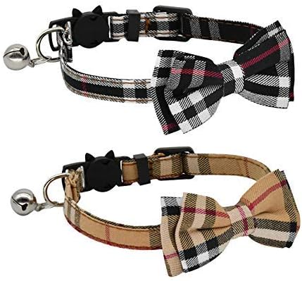 DAIXI Cat Collar, Breakaway with Cute Bow Tie and Bell for Kitty and Some Puppies, Adjustable from 7.8-10.5 Inch 2 Packset