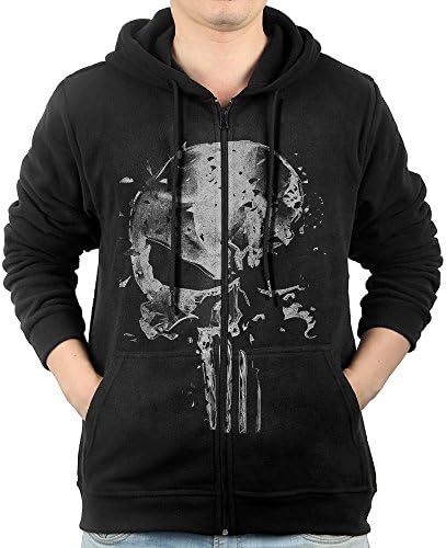YUfunn Men's Punisher Hooded Sweatshirt Pocket Zipper