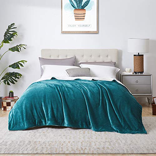 Walensee Sherpa Fleece Blanket (Queen Size 90”x90” Teal) Plush Throw Fuzzy Super Soft Reversible