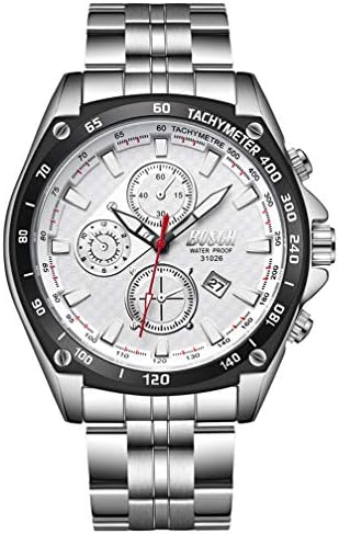 EJOLG Fashion Classic White Steel Band Men's Waterproof Quartz Watch, Outdoor Leisure Sports Diver Watches,White