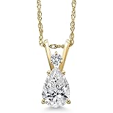 Gem Stone King 14K Yellow Gold Lab Grown Diamond Pendant Necklace for Women | 0.54 Cttw | Gemstone April Birthstone | Pear Shape 7X5MM | DEF Color | VVS-VS Clarity | With 18 Inch Chain