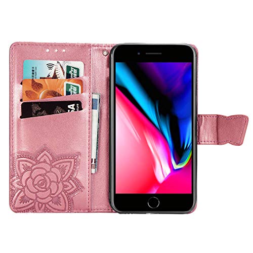 Case for iPhone 8 Plus/7 Plus Cover,Embossing Mandala Butterfly Rose Vine Flip Folio Wallet Case PU Leather Stand Card Slots Case Cover+Dust Plug Stylus for iPhone 8 Plus/7 Plus Wallet Case,White